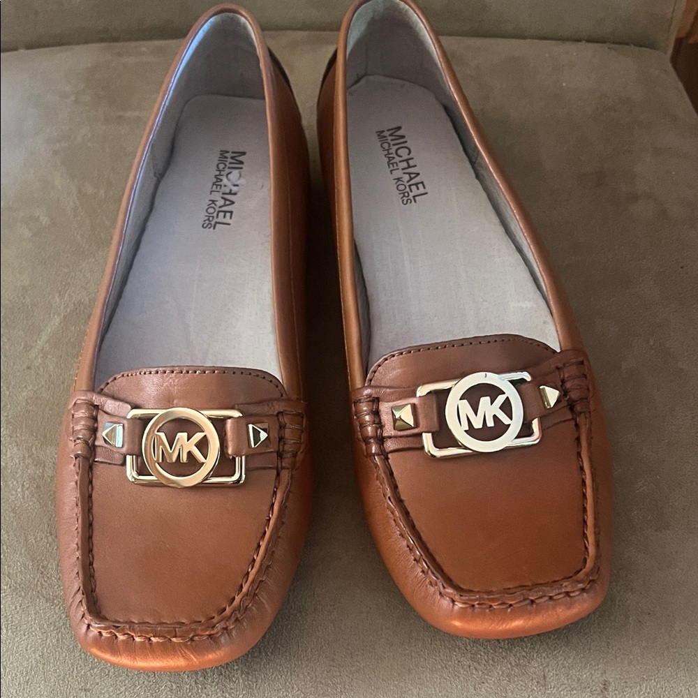 Michael Kors Brown Leather Loafers with Gold Accents